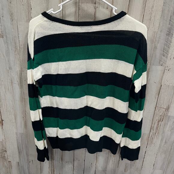 The Limited Green Black White Stripe Open Knit Sweater Womens Size Small - Picture 3 of 6